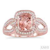 8x6 MM Cushion Shape Morganite Center and 1/5 Ctw Round Diamond Semi-Precious Ring in 14K Rose Gold