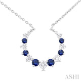 1.75 MM, 2.10 MM & 2.5 MM Round Cut Sapphire and 1/4 Ctw Round Cut Diamond Precious Alternating Pendant With Chain in 14K White Gold