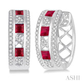 2.4x2.4 MM Princess Cut Ruby and 1/3 Ctw Round Cut Diamond Precious Earrings in 14K White Gold