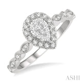 1/3 Ctw Lattice Pear Shape Lovebright Round Cut Diamond Engagement Ring in 14K White Gold