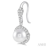 8 MM Cultured Pearls and 5/8 Ctw Round Cut Diamond Earrings in 14K White Gold