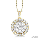 1 Ctw Round Cut Diamond Lovebright Pendant in 14K Yellow and White Gold with Chain