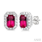 5x3 MM Octagonal Shape Pink Tourmaline and 1/8 Ctw Round Cut Diamond Halo Semi-Precious Stud Earrings in 10K White Gold