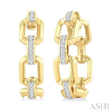 1/10 Ctw Bold Open Window Octagonal Shaped Round Cut Diamond Fashion Hoop Earrings in 10K Yellow Gold