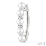 1/6 Ctw 4MM White Pearl and Round Cut Diamond Fashion Hoop Earrings in 10K White Gold