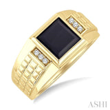 1/20 Ctw 8X8 MM Princess Cut Onyx and Round Cut Diamond Semi-Precious Men's Ring in 10K Yellow Gold