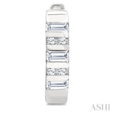 1/4 Ctw Ribbed Baguette and Round Cut Diamond Huggie Petite Earring in 10K White Gold