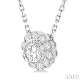 1/3 Ctw Rose Cut Diamond Pendant in 14K White Gold with chain