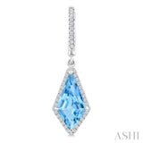 14X7 MM Kite Shape Blue Topaz and 1/3 Ctw Round Cut Diamond Semi-Precious Earrings in 14K White Gold