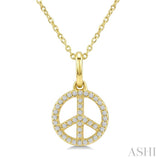 1/8 Ctw Round Cut Diamond Peace Petite Pendant With Chain in 10K Yellow Gold