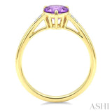 16X6 MM Pear Shape Amethyst and 1/50 Ctw Round Cut Diamond Semi-Precious Ring in 10K Yellow Gold