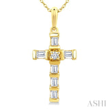 1/20 Ctw Baguette and Round Cut Diamond  Cross Shape Fashion Pendant With Chain in 10K Yellow Gold