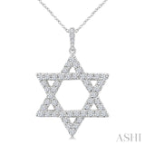 1 Ctw Star of David Round Cut Diamond Fashion Pendant With Chain in 14K White Gold