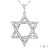 1 Ctw Star of David Round Cut Diamond Fashion Pendant With Chain in 14K White Gold