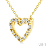 1/10 Ctw Baguette and Round Cut Diamond  Heart Shape Fashion Pendant With Chain in 10K Yellow Gold