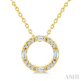 1/10 Ctw Baguette and Round Cut Diamond  Circle Shape Fashion Pendant With Chain in 10K Yellow Gold