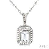 7X5 MM Octagon Shape White Topaz and 1/50 Ctw Round Cut Diamond Semi-Precious Pendant With Chain in Sterling Silver