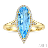 16X6 MM Pear Shape Blue Topaz and 1/6 Ctw Round Cut Diamond Semi-Precious Ring in 10K Yellow Gold
