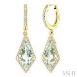 12X5 MM Kite Shape Green Amethyst and 1/3 Ctw Round Cut Diamond Semi-Precious Earrings in 10K Yellow Gold