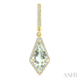 12X5 MM Kite Shape Green Amethyst and 1/3 Ctw Round Cut Diamond Semi-Precious Earrings in 10K Yellow Gold