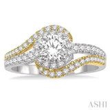 1 Ctw Swirl Round Diamond Two Tone Ladies Engagement Ring with 1/2 Ct Round Cut Center Stone in 14K White and Yellow Gold