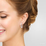 1 7/8 Ctw North-South Emerald Cut Diamond Fashion Hoop Earrings in 14K White Gold
