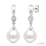 6 MM White Cultured Pearl and 1/20 Ctw Round Cut Diamond Earrings in 10K White Gold