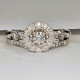 10K White Gold Diamond Halo Filigree Ring with Band DBS-22927