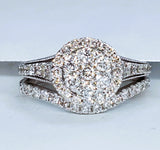 10K White Gold Diamond Cluster Halo Ring with Band DBS-22929