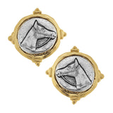Susan Shaw Gold and Silver Plated Intaglio Horse Post Earrings ZGF-05159