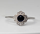 14K White Gold Sapphire & Diamond Vintage Style Ring  DCR- 24691