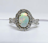 14k White Gold Opal & Diamond Halo Infinity Style Ring - DCR-24696