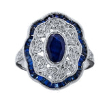 14K White Gold Oval Blue Sapphire & Diamond Filigree Ring  DCR- 24706