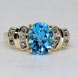 10k Yellow Gold Diamond & Blue Topaz Ring - DCR-24724