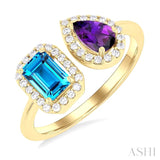 14k Yellow Gold Open Center Blue Topaz & Amethyst Diamond Halo Ring DCR-24728