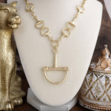 Horse Bit Pendant Chain Drop Necklace Antique Gold Finish SSJ-13679