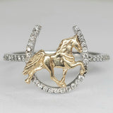 14K White & Yellow Gold Diamond Horse Shoe Walking Horse Ring DFR-26120
