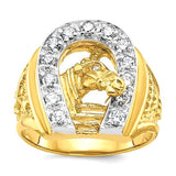 14kYellow Gold Horse Head & Diamond Horse Shoe Ring DGR-23302