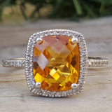 14k White Gold Cushion Cut Citrine and Diamond Ring DCR-24546