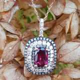 14k Rose Gold Emerald Cut Rhodalite Garnet and Diamond Pendant - DPD-26623