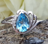 10k White Gold Pear Shape Blue Topaz Ring   DCR-24324