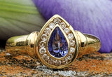 14k Yellow Gold Pear Shaped Tanzanite and Diamond Ring   DCR-24342
