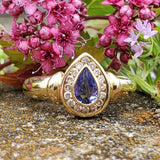 14k Yellow Gold Pear Shaped Tanzanite and Diamond Ring   DCR-24342