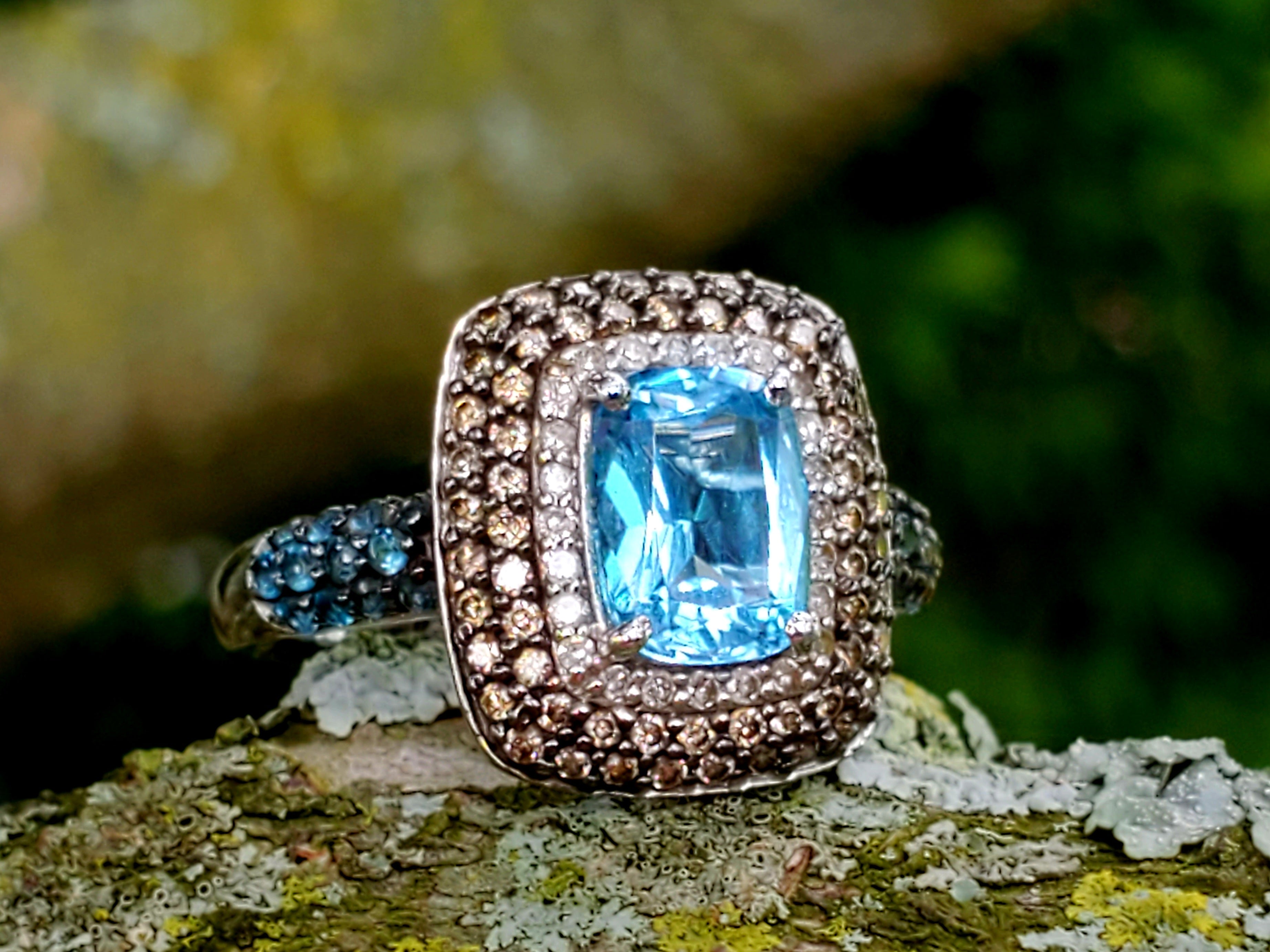 10k White Gold .40 CTW Blue Topaz and Chocolate Diamond Ring DCR-24651