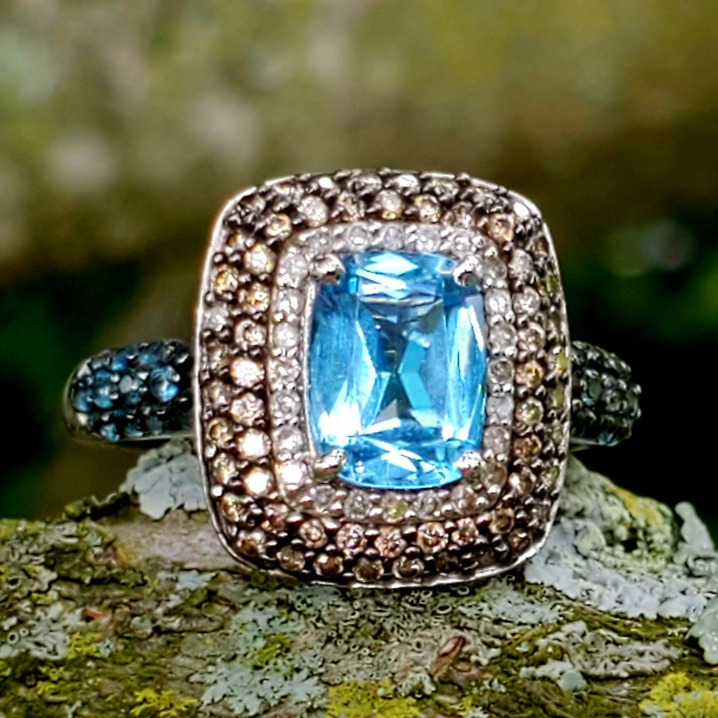 Blue topaz chocolate diamond ring Clearance