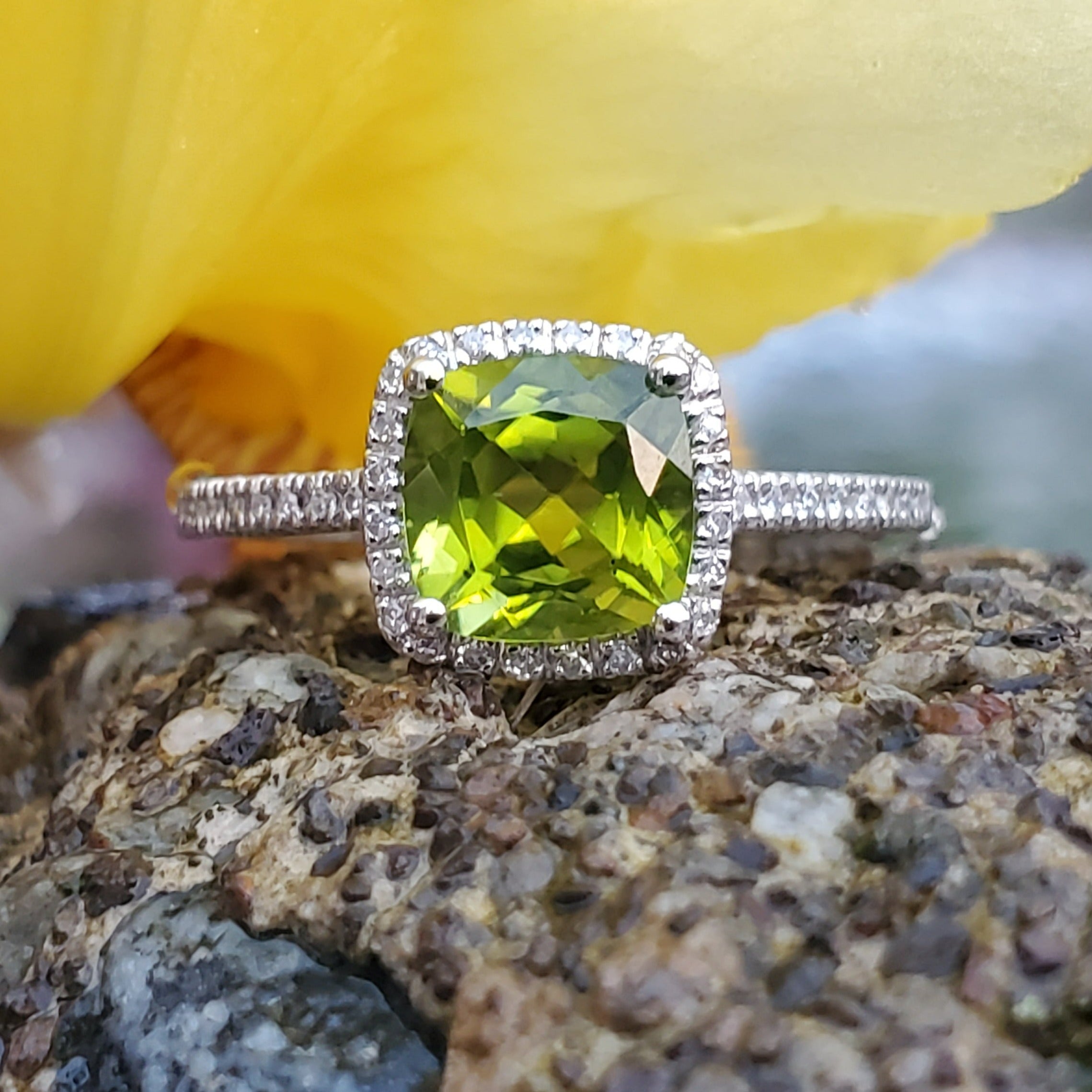 14k White Gold Peridot and Diamond Ring DCR-24600