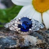 14k White Gold Blue Sapphire and Diamond Halo Ring DCR-24634