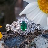 Sterling Silver Oval Emerald & Diamond Ring SDM-11426