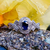 Sterling Silver Oval Sapphire & Diamond Ring SDM-11375