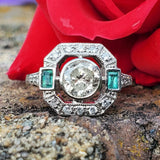 Platinum Old European Diamond & Emerald Estate Ring DEJ-24309